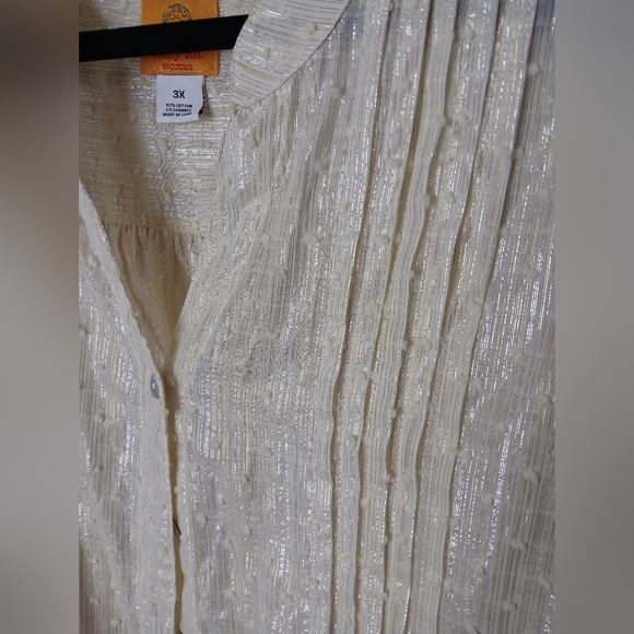 Ruby Rd. Women's Roll Sleeve Cream Shimmer Plus Size Blouse 3X - Picture 8 of 9